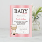 Girl Lamb Baby shower Pink Stripe Kaart (Staand voorkant)