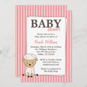 Girl Lamb Baby shower Pink Stripe Kaart (Voorkant / Achterkant)