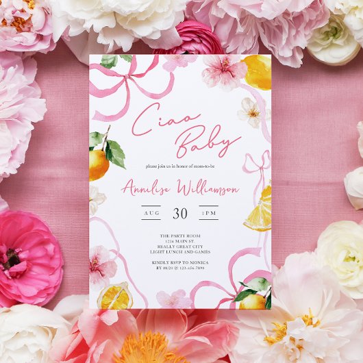 Girl Lemon Ciao Baby Italian Baby Shower Kaart