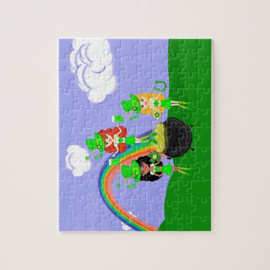 Girl Leprechauns Rainbow en Pot of Gold Legpuzzel (Verticaal)