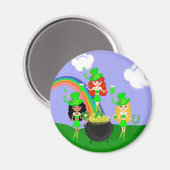 Girl Leprechauns Rainbow en Pot of Gold Magneet (Voorkant / Achterkant)