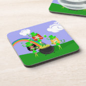 Girl Leprechauns Rainbow en Pot of Gold Onderzetter (Linkerzijde)