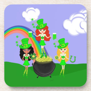 Girl Leprechauns Rainbow en Pot of Gold Onderzetter