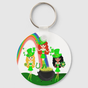 Girl Leprechauns Rainbow en Pot of Gold Sleutelhanger