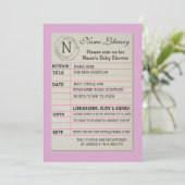 Girl Library Card Baby shower Pink Uitnodiging (Staand voorkant)