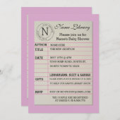 Girl Library Card Baby shower Pink Uitnodiging (Voorkant / Achterkant)