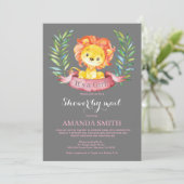 Girl Lion Baby shower by Mail Invitation Kaart (Staand voorkant)