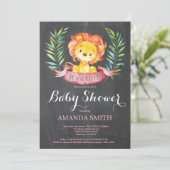 Girl Lion Baby shower Invitation Chalkboard Kaart (Staand voorkant)