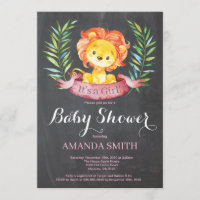 Girl Lion Baby shower Invitation Chalkboard