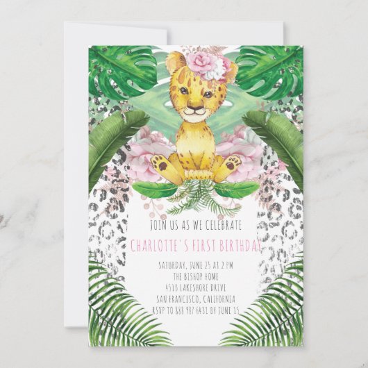 Girl Lion Illustratie Safari Eerste Verjaardag Kaart (Voorkant)