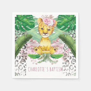 Girl Lion Illustration Safari Baptism I Birthday Servet