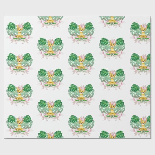 Girl Lion Illustration Safari modern Cadeaupapier (Vlak)