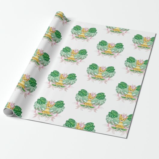 Girl Lion Illustration Safari modern Cadeaupapier (Uitgerold)