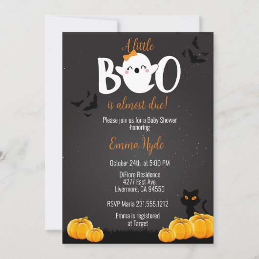 Girl Little Boo Halloween Baby shower Kaart (Voorkant)