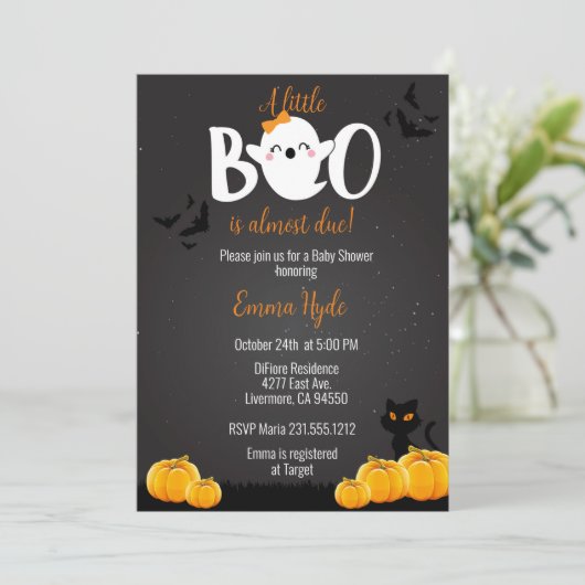Girl Little Boo Halloween Baby shower Kaart (Staand voorkant)