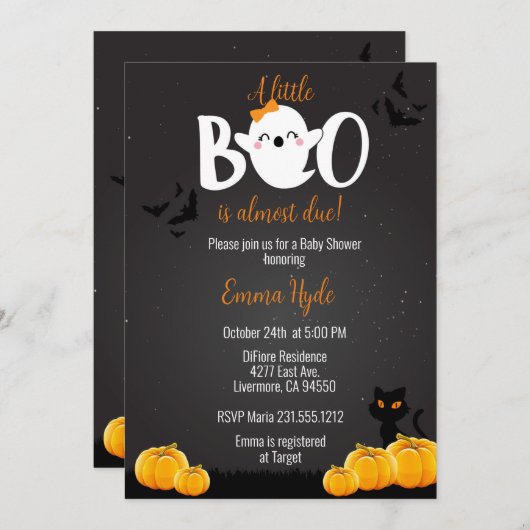 Girl Little Boo Halloween Baby shower Kaart (Voorkant / Achterkant)