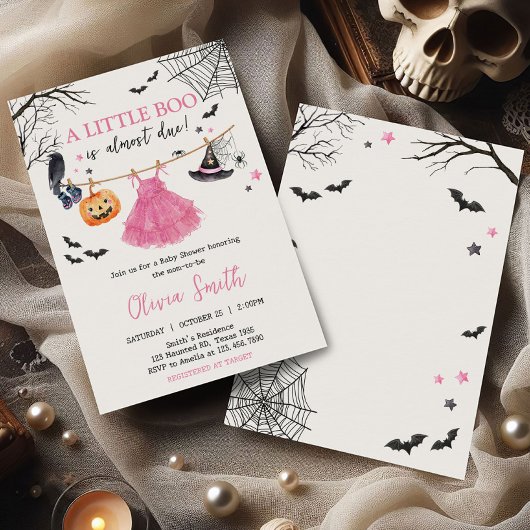 Girl Little Boo Halloween Pumpkin Baby shower Kaart