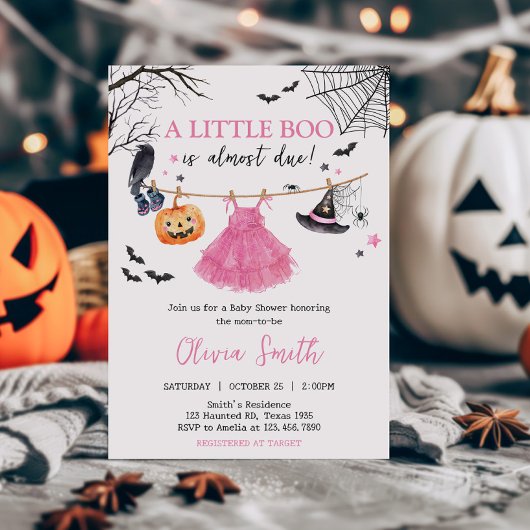 Girl Little Boo Halloween Pumpkin Baby shower Kaart
