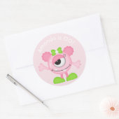 Girl Little Monster met de titel Birthday Party Ronde Sticker (Envelop)