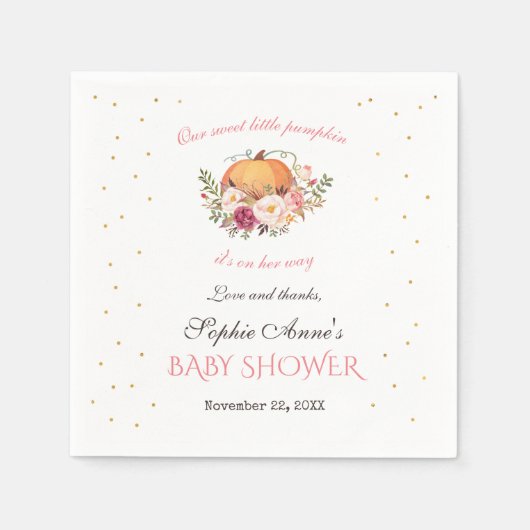 Girl Little Pumpkin Blush Floral Baby shower Servet (Voorkant)