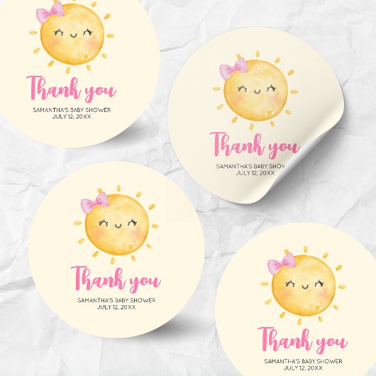 Girl Little Ray of Sunshine Baby Shower Ronde Sticker