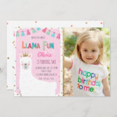 Girl Llama Birthday Invitation Kaart (Voorkant / Achterkant)