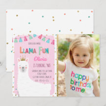 Girl Llama Birthday Invitation