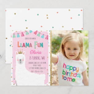 Girl Llama Birthday Invitation Kaart