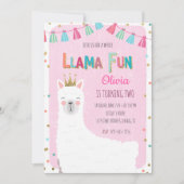 Girl Llama Birthday Invitation Kaart (Voorkant)