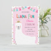 Girl Llama Birthday Invitation Kaart (Staand voorkant)