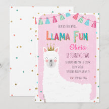 Girl Llama Birthday Invitation
