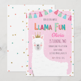 Girl Llama Birthday Invitation Kaart