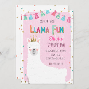 Girl Llama Birthday Invitation Kaart