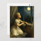 Girl Looking At A Full Moon Through Window Briefkaart (Voorkant / Achterkant)