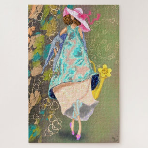 Girl Love Spring Flowers Tekening Fantasy Fairytal Legpuzzel