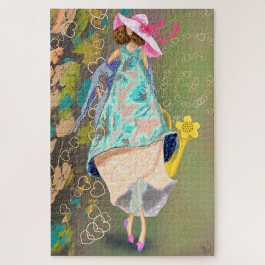 Girl Love Spring Flowers Tekening Fantasy Fairytal Legpuzzel (Verticaal)