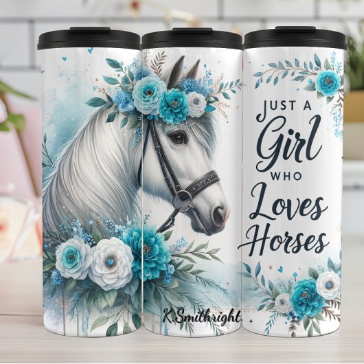 Girl Loves Horses Floral Elegance Thermosbeker