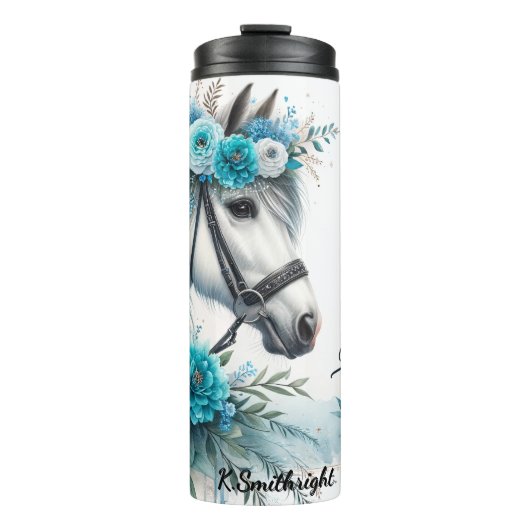 Girl Loves Horses Floral Elegance Thermosbeker (Voorkant)