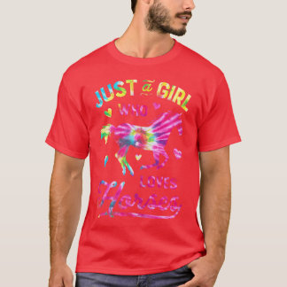 Girl Loves Horsesie Dye Rainbow Paardrijden retro T-shirt