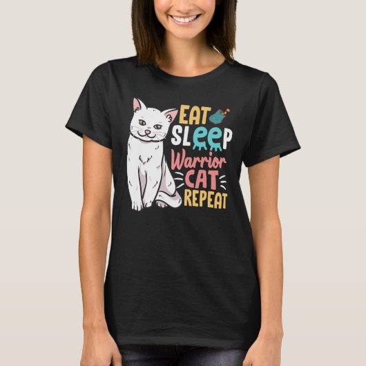 Girl Mama eet uit Slaap Warrior Cat Repat T-shirt (Voorkant)