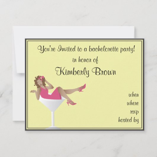 Girl/Martini Glass Bachelorette Party Invitation Kaart (Voorkant)