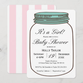 Girl Mason Jar Baby shower Invitation Kaart