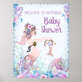 Girl Mermaid Baby shower Signs Poster