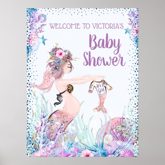 Girl Mermaid Baby shower Signs Poster (Voorkant)