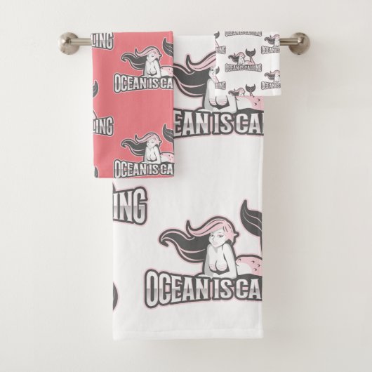 Girl Mermaid Crew Party Pink White Bad Handdoek (Insitu)