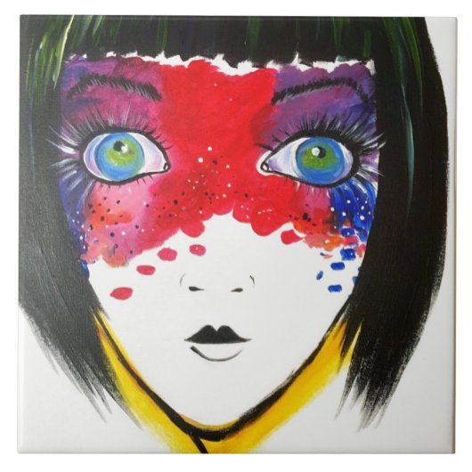 Girl met Blue Eyes Ceramic Tegel Tegeltje (Voorkant)