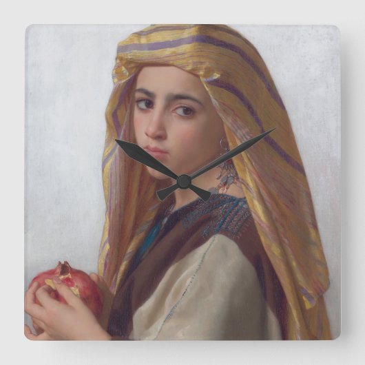 Girl Met een Pomegranaat door W.A. Bouguereau Vierkante Klok (Voorkant)