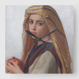 Girl Met een Pomegranaat door W.A. Bouguereau Vierkante Klok