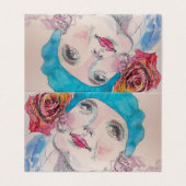 Girl met Red Rose Beret Waterverf Card Set Kaart (Buitenkant ongevouwen)