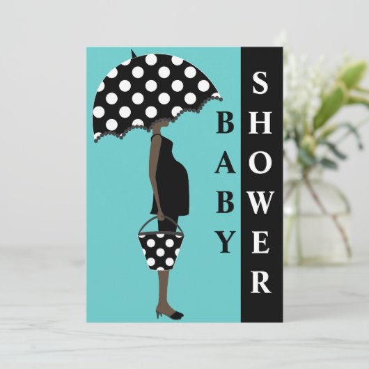 Girl met Umbrella Baby Shower-uitnodigingen Kaart (Staand voorkant)